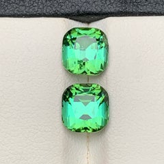Bluish Mint Green Natural Tourmaline 5.42 Carat Cushion Cut Loose Gemstones Pair