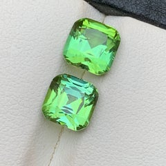 Mint Green Natural Tourmaline 5.79 Carat Cushion Cut Loose Gemstones Pair