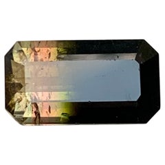 5.78 Carat Bicolor Natural Tourmaline Emerald Cut Loose Gemstone for Ring