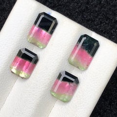 7.30 Ct Tricolor Natural Tourmaline Emerald Cut Loose Gemstone Pairs for Jewelry