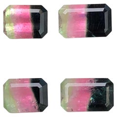 7.30 Ct Tricolor Natural Tourmaline Emerald Cut Loose Gemstone Pairs for Jewelry