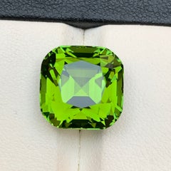 12.59 Carat Vivid Green Natural Tourmaline Cushion Cut Loose Gemstone for Ring