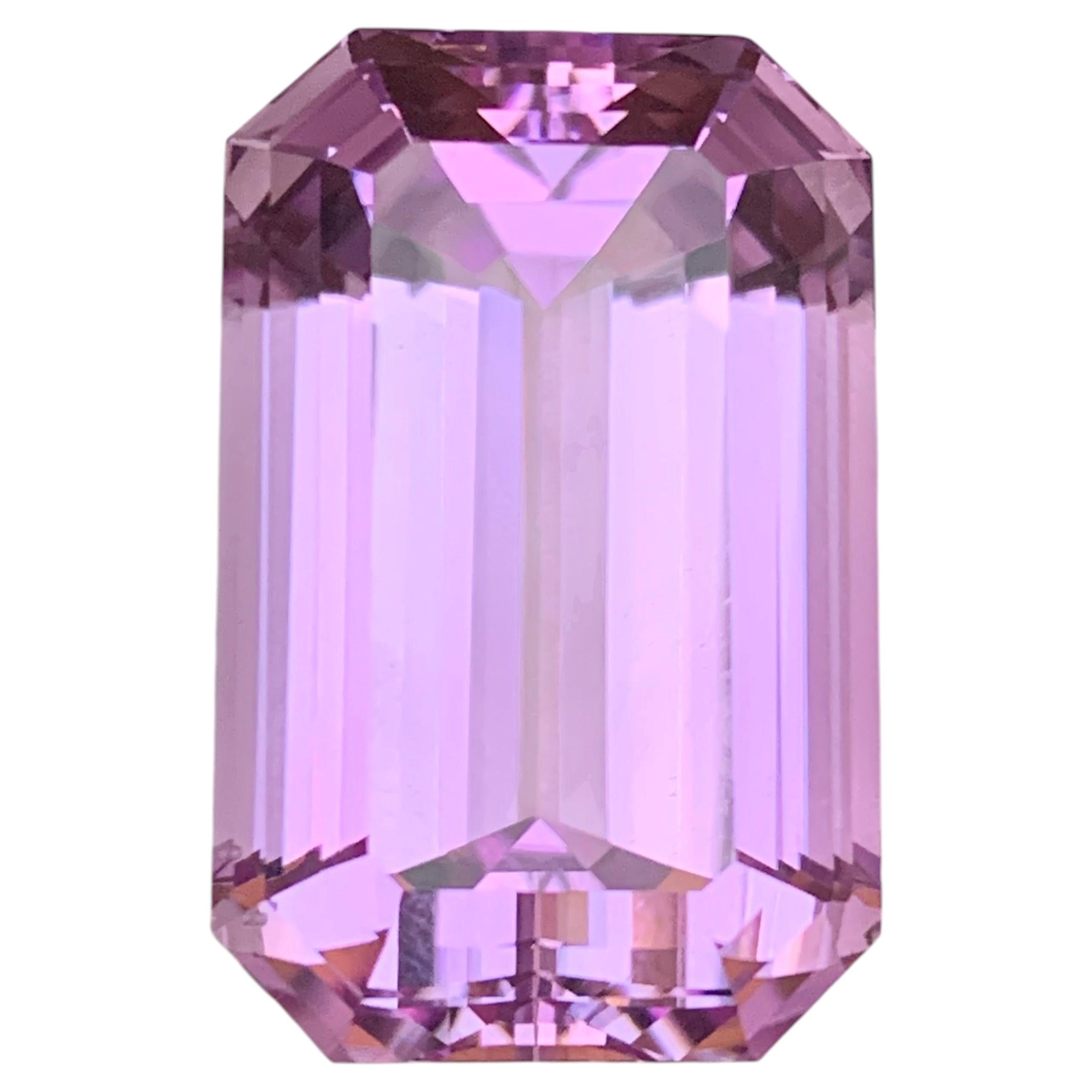44.41 Carat Lilac Pink Natural Kunzite Emerald Cut Loose Gemstone for Pendant For Sale