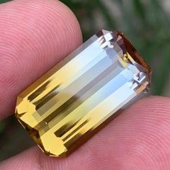 Yellow & White Bicolor Natural Citrine 18.33 Carat Emerald Cut Loose Gemstone