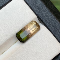 3.59 Carat Bicolor Natural Tourmaline Emerald Cut Loose Gemstone for Ring