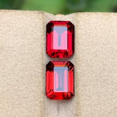 Pinkish Red Natural Rhodolite Garnet 8.26 Carat Emerald Cut Loose Gemstones Pair