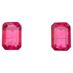 Hot Pink Natural Rubellite Tourmaline 3.14 Carat Emerald Cut Loose Gemstone Pair