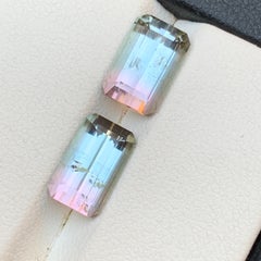 Bicolor Natural Tourmaline 5.91 Carat Emerald Cut Loose Gemstones for Jewelry