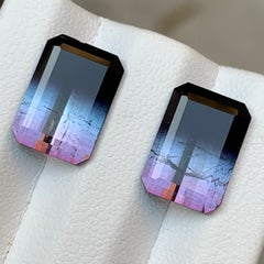 Natural Bicolor/Tricolor Tourmaline Pair 9.20 Carat Emerald Cut Loose Gemstones