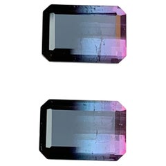 Natural Bicolor/Tricolor Tourmaline Pair 9.20 Carat Emerald Cut Loose Gemstones