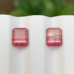 Natural Pink Bicolor Tourmaline Pair 4.82 Carat Emerald Cut Loose Gemstones