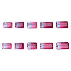 Natural Pink Bicolor Tourmaline Pairs 8.84 Carat Emerald Cut Loose Gemstones Lot