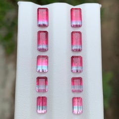Natural Pink Bicolor Tourmaline Pairs 8.84 Carat Emerald Cut Loose Gemstones Lot