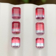 Natural Pink Bicolor Tourmaline Pairs 6.25 Carat Emerald Cut Loose Gemstones Lot