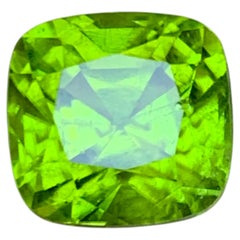Vivid Lime Green Natural Peridot 9.03 Carat Cushion Cut Loose Gemstone for Ring