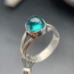 Natural Blue Tourmaline Gemstone Handmade 925 Sterling Silver Ring — Size 9 US