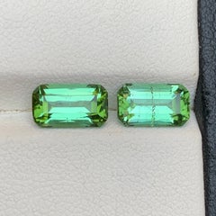 Green Natural Tourmaline Pair 3.33 Ct Emerald Cut Loose Gemstone for Earrings