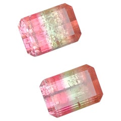 Tricolor Natural Tourmaline Pair 11.70Ct Emerald Cut Loose Gemstone for Earrings