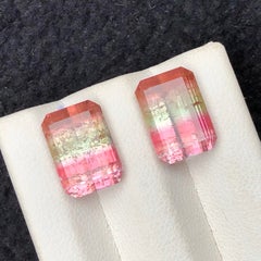 Tricolor Natural Tourmaline Pair 11.70Ct Emerald Cut Loose Gemstone for Earrings