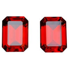 15.40 Carat Deep Orange Natural Hessonite Garnet Emerald Cut Loose Gemstone Pair