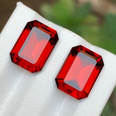 15.40 Carat Deep Orange Natural Hessonite Garnet Emerald Cut Loose Gemstone Pair