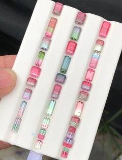 34.85 Carat Mixed Bicolor Natural Tourmaline Emerald Cut Loose Gemstones Parcel