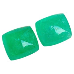 7.82 Carat Bluish Green Natural Afghan Emerald Cabochon Loose Gemstones Pair