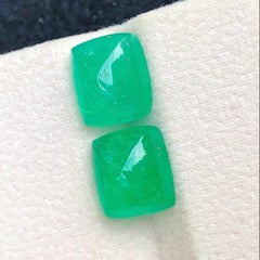 7.82 Carat Bluish Green Natural Afghan Emerald Cabochon Loose Gemstones Pair