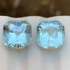 Light Blue Natural Aquamarine Pair 15.84 Carat Cushion Cut Loose Gemstones Set