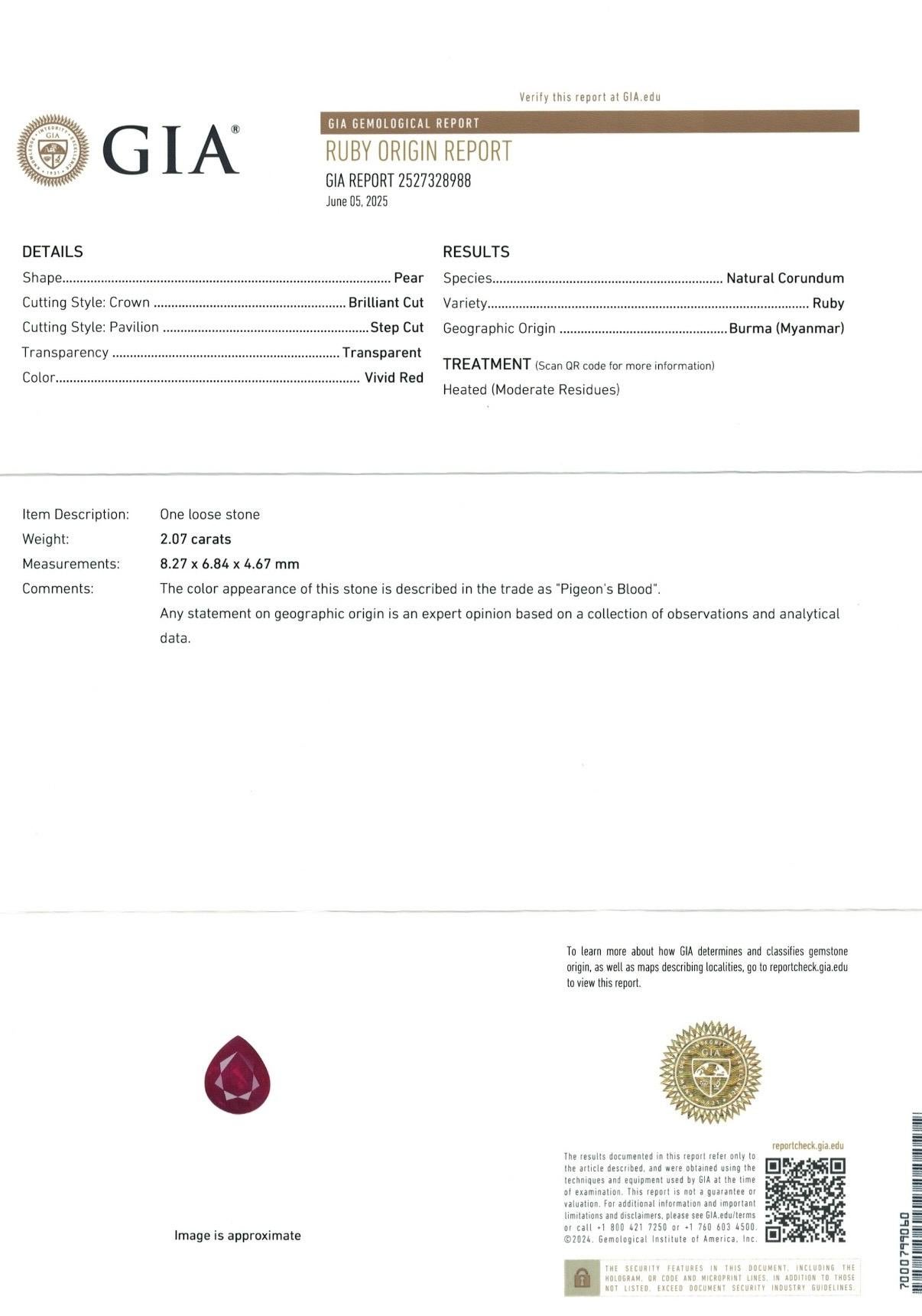 2.07Ct GIA Certificate Natural Ruby Burma pigeon blood color heated Gemstone In New Condition For Sale In bangkok, TH