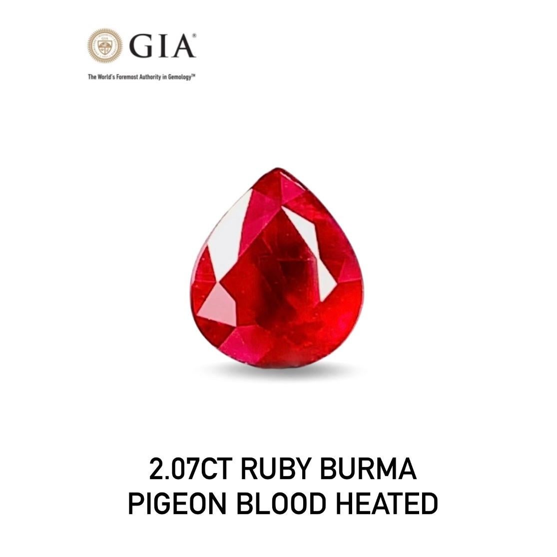 Women's or Men's 2.07Ct GIA Certificate Natural Ruby Burma pigeon blood color heated Gemstone For Sale