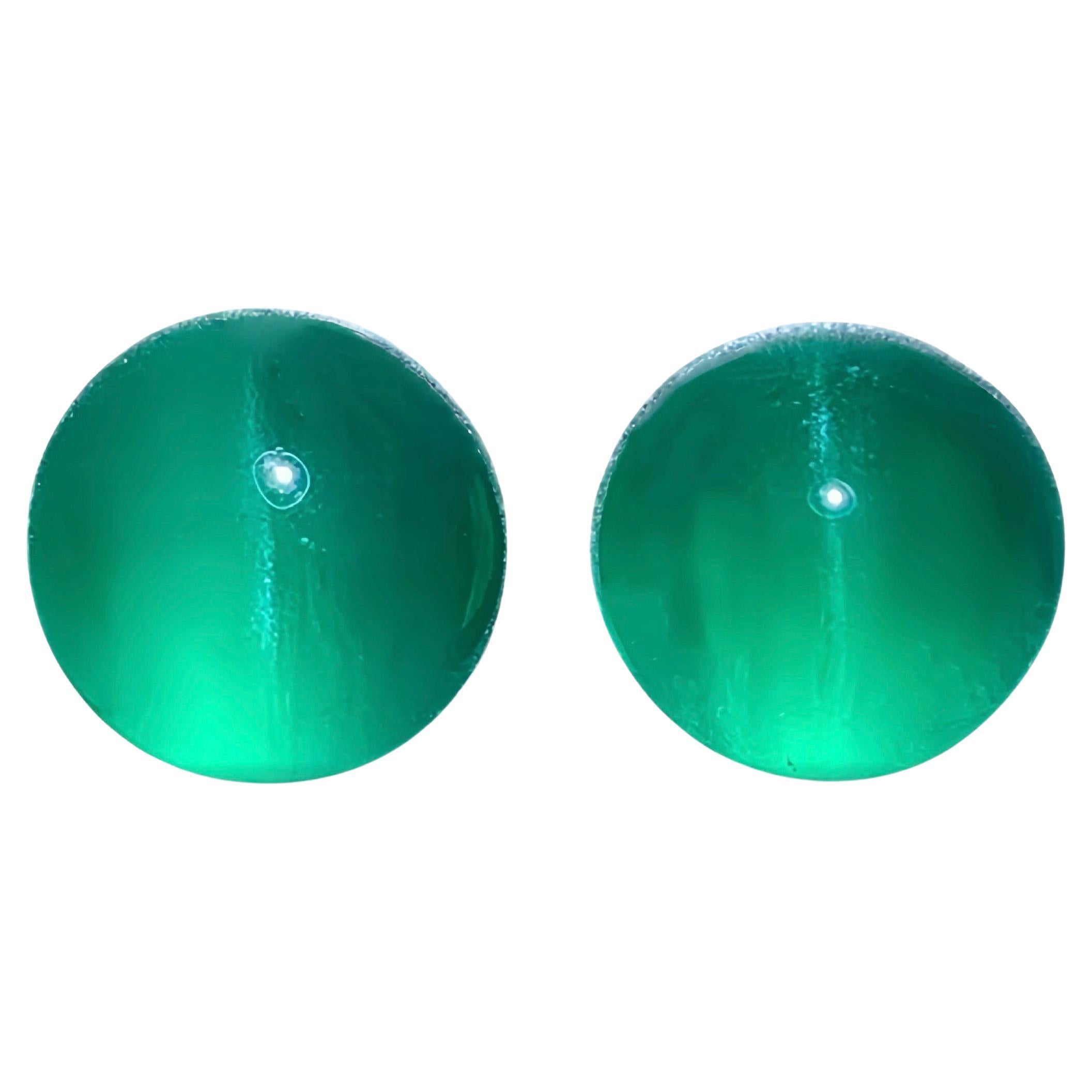 Collection 10.08Ct Zwei GIA Zertifikate Natürliches Paar Smaragd Cat'Eye Lebendiges Grün im Angebot