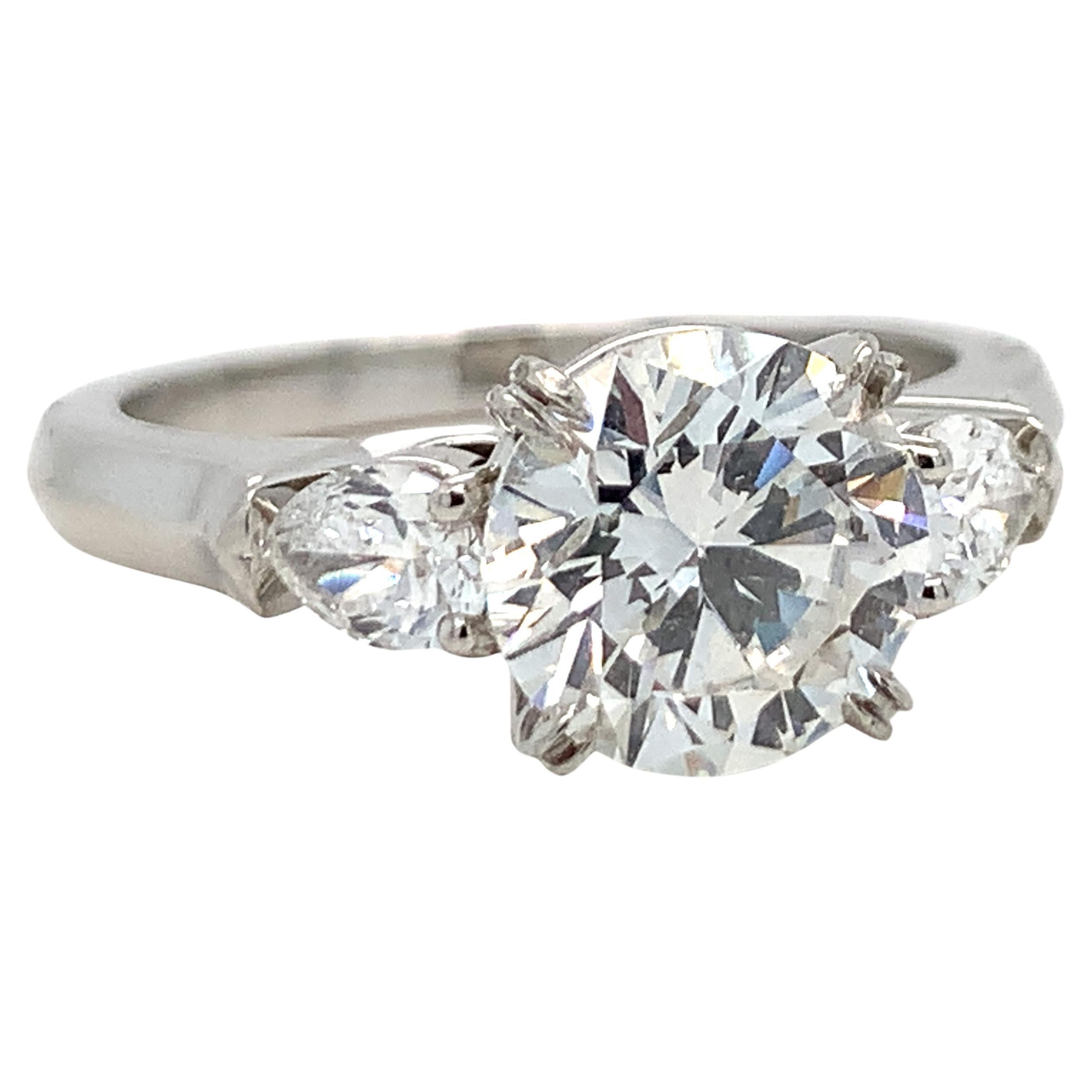 GIA Certified 2 Ctw Harry Winston Engagement Diamond Ring Platinum Three Stone For Sale