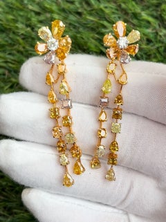 Fancy Color Diamonds Flower Earrings Dangle 14.27 Ct Total (42 pc) 18K Rose Gold