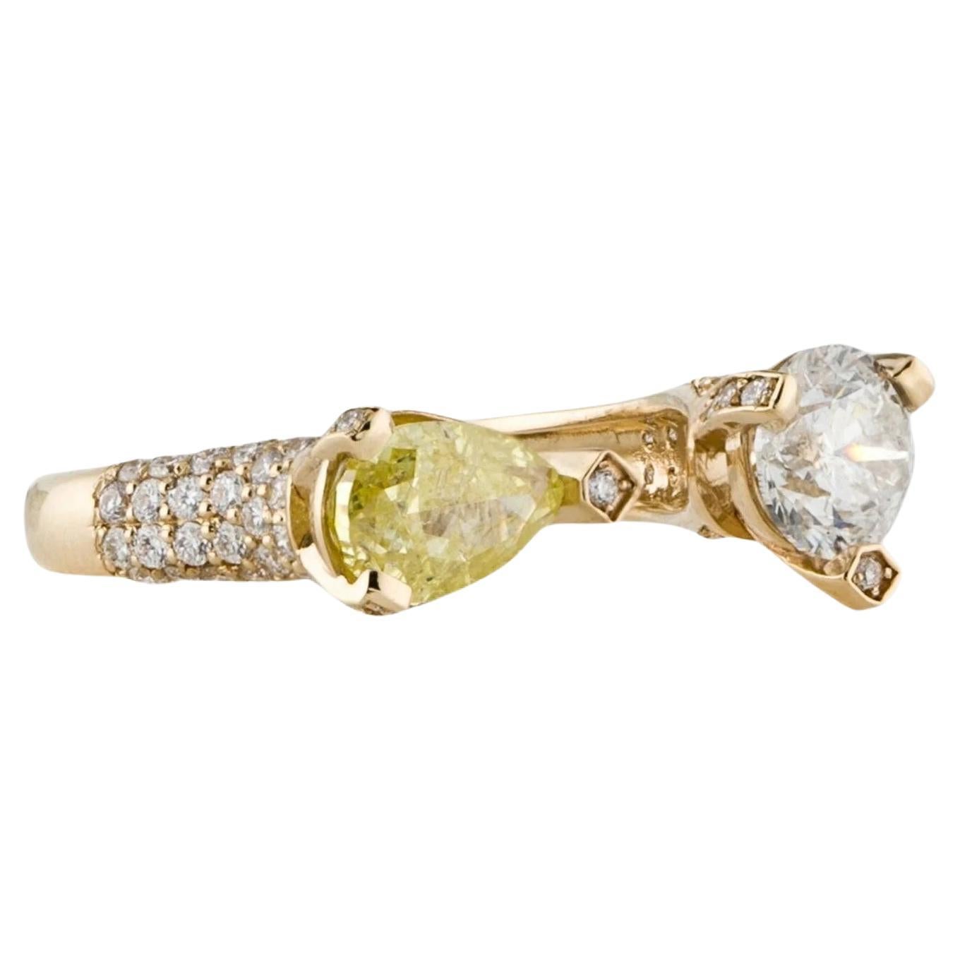 Toi et Moi Bypass Diamond Ring 1 Ct Fancy Intense Yellow PS & 1.03 Ct H Round For Sale