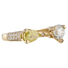 Toi et Moi Bypass Diamond Ring 1 Ct Fancy Intense Yellow PS & 1.03 Ct H Round