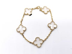 Van Cleef & Arpels Vintage Alhambra 5 Motif Rock Crystal Quartz Gold Bracelet