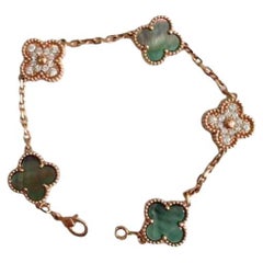 Van Cleef & Arpels Vintage Alhambra Mother of Pearl Diamonds Rose Gold Bracelet