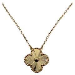 Van Cleef & Arpels Vintage Alhambra Guilloche 18K Yellow Gold Pendant Necklace