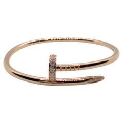 Cartier Juste un Clou Classic Diamond Nail 18K Rose Gold Bangle Bracelet Size 17