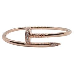 Cartier Juste un Clou Classic Diamond Nail 18K Rose Gold Bangle Bracelet Size 17