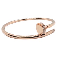 Cartier Juste un Clou Classic Diamond Nail 18K Rose Gold Bangle Bracelet Size 17