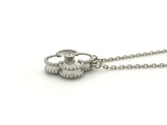 Van Cleef & Arpels Vintage Alhambra Guilloche Diamond 18K White Gold Necklace