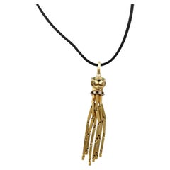 Cartier Panthere 18K Yellow Gold Drop Pendant Necklace with Black Cord Tassel
