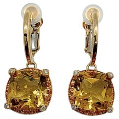 Mauboussin Cushion Cut Yellow Topaz Diamond Halo 18K Gold Drop Earrings