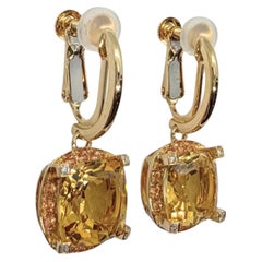 Mauboussin Cushion Cut Yellow Topaz Diamond Halo 18K Gold Drop Earrings