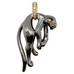 Cartier Panthere Diamond Black Silverium Silver 18K Yellow Gold Vintage Pendant