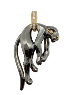 Cartier Panthere Diamond Black Silverium Silver 18K Yellow Gold Vintage Pendant