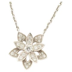 Van Cleef & Arpels Lotus Snowflake Diamond 18K White Gold Pendant Necklace