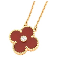Van Cleef & Arpels Vintage Alhambra Edition Diamond Red Carnelian Gold Necklace